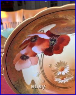 Antique Pickard Limoges Gasper Poppy Daisy Yellow Porcelain Large Bowl 10