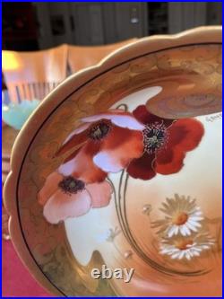 Antique Pickard Limoges Gasper Poppy Daisy Yellow Porcelain Large Bowl 10
