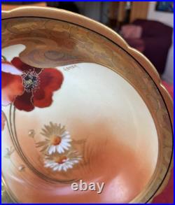 Antique Pickard Limoges Gasper Poppy Daisy Yellow Porcelain Large Bowl 10