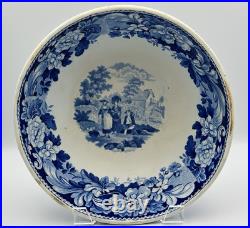 Antique Pottery StaffordshireBlue Transferware Large Footed Bowl 10.75 NICE