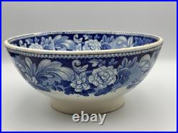 Antique Pottery StaffordshireBlue Transferware Large Footed Bowl 10.75 NICE