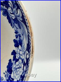 Antique Pottery StaffordshireBlue Transferware Large Footed Bowl 10.75 NICE