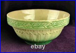 Antique RARE McCoy Yellowware Green Creme Gothic & Vine Pattern Mixing Bowl 7