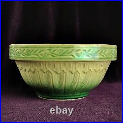 Antique RARE McCoy Yellowware Green Creme Gothic & Vine Pattern Mixing Bowl 7