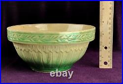 Antique RARE McCoy Yellowware Green Creme Gothic & Vine Pattern Mixing Bowl 7