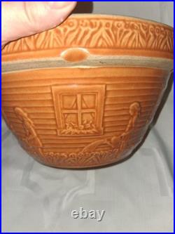 Antique Ransbottom Orange Mixing Bowl Girl With Watering Can 166-9 Pristine