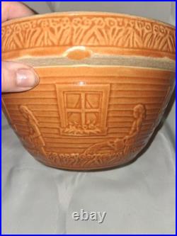 Antique Ransbottom Orange Mixing Bowl Girl With Watering Can 166-9 Pristine