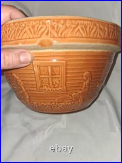 Antique Ransbottom Orange Mixing Bowl Girl With Watering Can 166-9 Pristine