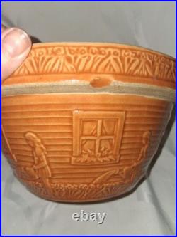 Antique Ransbottom Orange Mixing Bowl Girl With Watering Can 166-9 Pristine