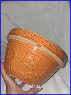 Antique Ransbottom Orange Mixing Bowl Girl With Watering Can 166-9 Pristine