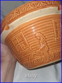 Antique Ransbottom Orange Mixing Bowl Girl With Watering Can 166-9 Pristine