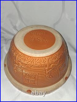 Antique Ransbottom Orange Mixing Bowl Girl With Watering Can 166-9 Pristine