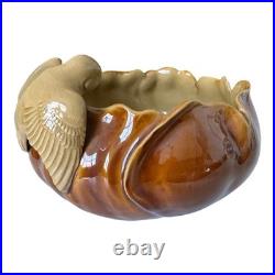 Antique Rare J. B. Owens Pottery Brown & Tan Art Pottery Bowl with Applied Bird