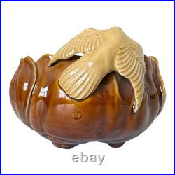 Antique Rare J. B. Owens Pottery Brown & Tan Art Pottery Bowl with Applied Bird