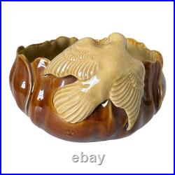 Antique Rare J. B. Owens Pottery Brown & Tan Art Pottery Bowl with Applied Bird