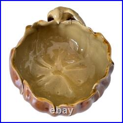 Antique Rare J. B. Owens Pottery Brown & Tan Art Pottery Bowl with Applied Bird