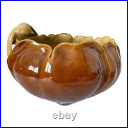 Antique Rare J. B. Owens Pottery Brown & Tan Art Pottery Bowl with Applied Bird