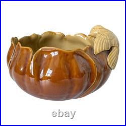 Antique Rare J. B. Owens Pottery Brown & Tan Art Pottery Bowl with Applied Bird