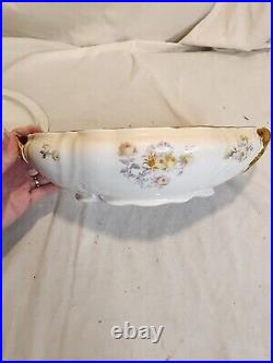 Antique Royal Doulton BurslemA8356 Hand Painted Flowers Gold Covered Veggie Bowl