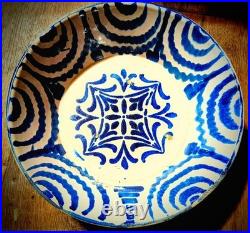Antique Spanish Fajalauza Ceramic Bowl Glazed Faience 19th C. Faience Lebrillo