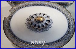 Antique Staffordshire Flow Blue Grecian Border Soup Tureen Underplate