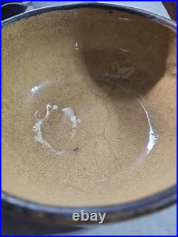 Antique Stoneware Bowl Blue Floral Crackle Glaze Primitive Style Studio Crock