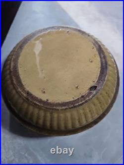 Antique Stoneware Bowl Blue Floral Crackle Glaze Primitive Style Studio Crock