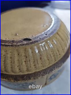 Antique Stoneware Bowl Blue Floral Crackle Glaze Primitive Style Studio Crock