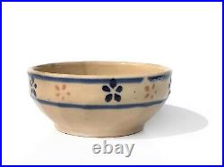 Antique Stoneware Pottery Rare Early American 4.75 Yellow Ware Bowl w. Flowers