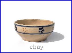 Antique Stoneware Pottery Rare Early American 4.75 Yellow Ware Bowl w. Flowers