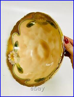 Antique T &V Limoges Handpainted Floral Heavy Gold Trim Bowl, Artist Signed