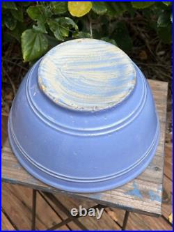 Antique VTG Blue Glaze Yellow Ware Stoneware Pottery Mixing Bowls Pair 12 & 9 In
