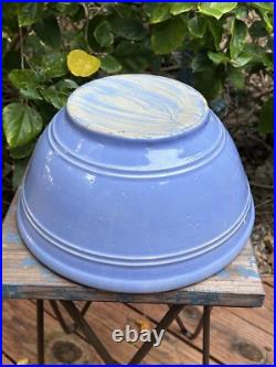 Antique VTG Blue Glaze Yellow Ware Stoneware Pottery Mixing Bowls Pair 12 & 9 In