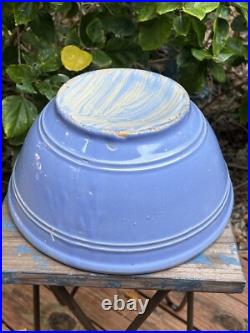 Antique VTG Blue Glaze Yellow Ware Stoneware Pottery Mixing Bowls Pair 12 & 9 In