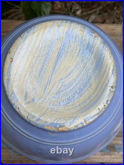 Antique VTG Blue Glaze Yellow Ware Stoneware Pottery Mixing Bowls Pair 12 & 9 In