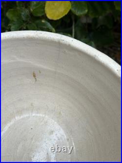 Antique VTG Blue Glaze Yellow Ware Stoneware Pottery Mixing Bowls Pair 12 & 9 In
