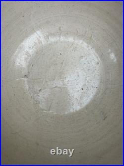 Antique VTG Blue Glaze Yellow Ware Stoneware Pottery Mixing Bowls Pair 12 & 9 In