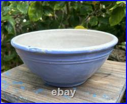 Antique VTG Blue Glaze Yellow Ware Stoneware Pottery Mixing Bowls Pair 12 & 9 In