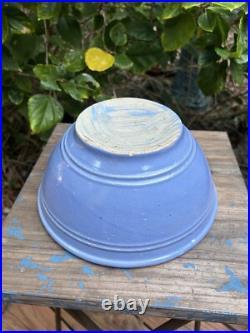 Antique VTG Blue Glaze Yellow Ware Stoneware Pottery Mixing Bowls Pair 12 & 9 In