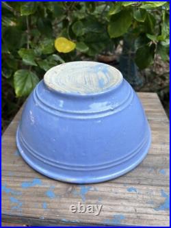 Antique VTG Blue Glaze Yellow Ware Stoneware Pottery Mixing Bowls Pair 12 & 9 In