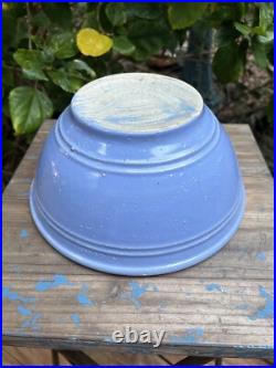 Antique VTG Blue Glaze Yellow Ware Stoneware Pottery Mixing Bowls Pair 12 & 9 In