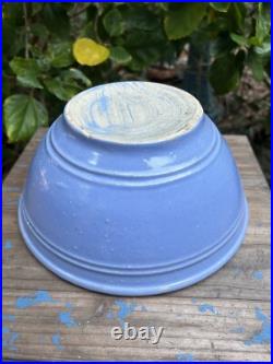 Antique VTG Blue Glaze Yellow Ware Stoneware Pottery Mixing Bowls Pair 12 & 9 In