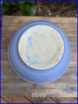 Antique VTG Blue Glaze Yellow Ware Stoneware Pottery Mixing Bowls Pair 12 & 9 In