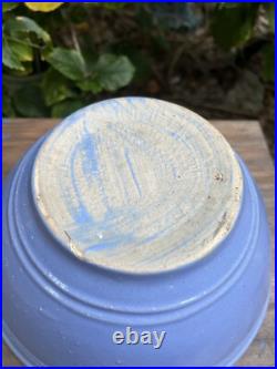 Antique VTG Blue Glaze Yellow Ware Stoneware Pottery Mixing Bowls Pair 12 & 9 In