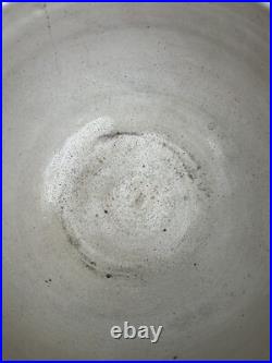 Antique VTG Blue Glaze Yellow Ware Stoneware Pottery Mixing Bowls Pair 12 & 9 In