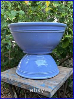 Antique VTG Blue Glaze Yellow Ware Stoneware Pottery Mixing Bowls Pair 12 & 9 In