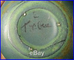 Antique Vintage American Art Pottery Bowl Signed Illegibly Matte Green Glaze