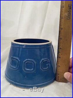 Antique Vintage BRAUER BROTHERS BLUE Pottery DOG Spaniel Bowl Saint Louis USA