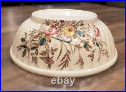 Antique Vintage Extra Large Crazed & Stained Ironstone Bowl Wildflower Pattern