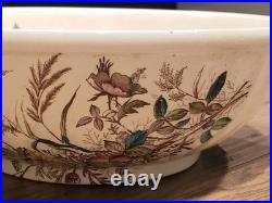 Antique Vintage Extra Large Crazed & Stained Ironstone Bowl Wildflower Pattern